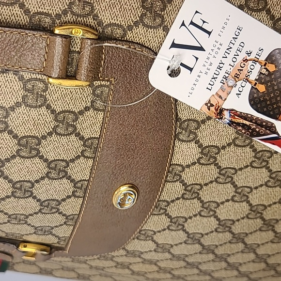 GUCCI ACCESSORIES VINTAGE 70'S WEB SHERRY COATED CANVAS TOTE BAG W SERIAL# - Picture 7 of 17